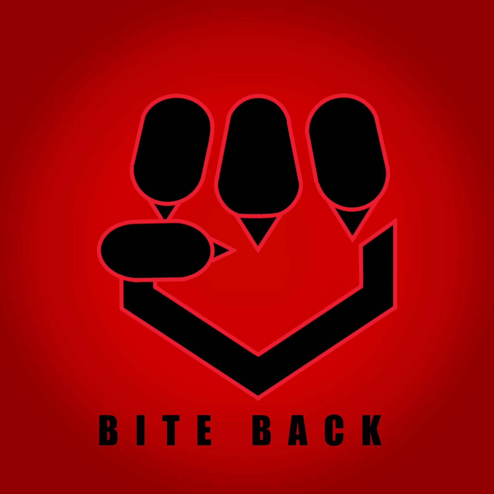 REBEL DOG BITE BACK logo — a red and black raised paw-fist